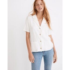 MADEWELL Knit Lightspun Camp Shirt, Tortoise Shell Buttons, Ivory, Sz M